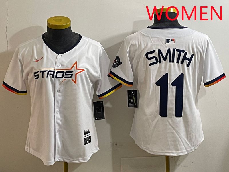 Women Houston Astros 11 Smith White three generations Joint Name Nike 2025 MLB Jersey style 1
